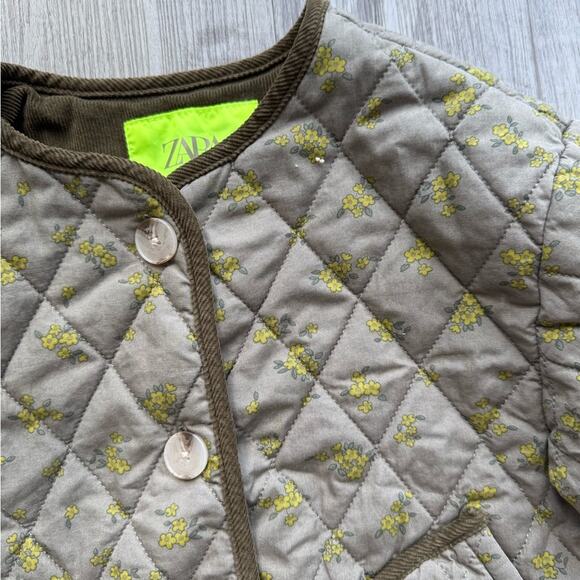 Zara Kids Girls 4-5 Years Quilted Jacket Pants Matching Set Floral Brown - Picture 3 of 9